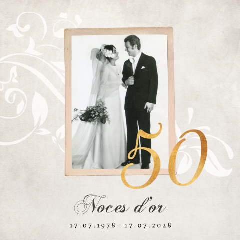 Invitation noces d'or avec photo et ornements