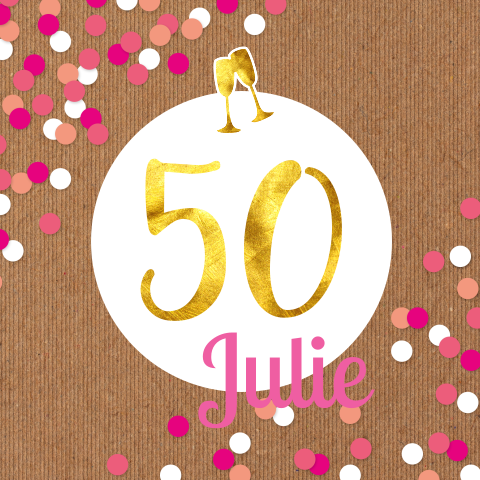 Carte d'invitation pour le 50e anniversaire avec des confettis roses