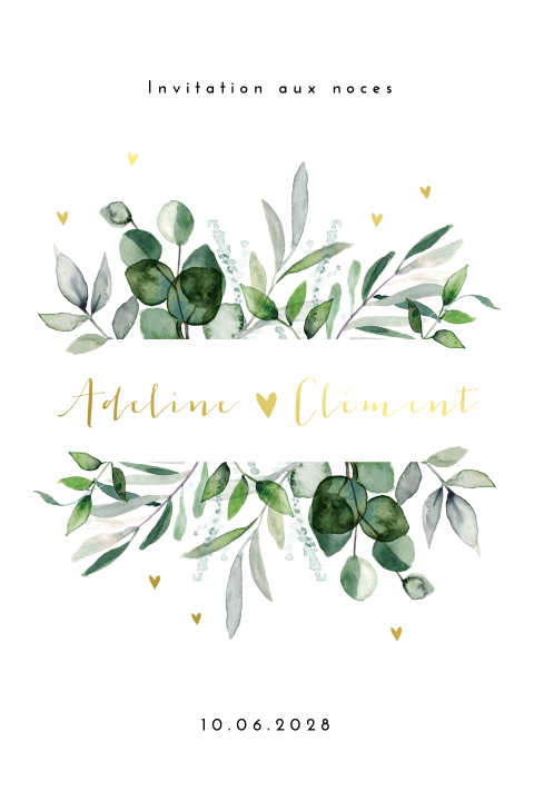 Faire-part de mariage avec des feuilles et des cœurs "Eucalyptus"