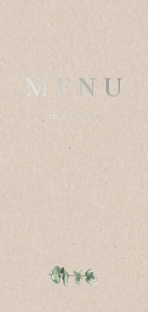 Carte de menu avec dorures argentées et une fine branche