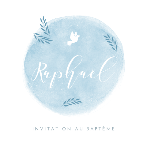 Faire-part de baptême en bleu avec une colombe blanche