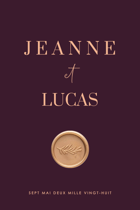 Faire-part noble avec un fond sombre bordeaux | Sceau facultatif