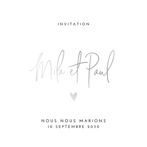 Faire-part de mariage élégant et minimaliste avec dorure argentée