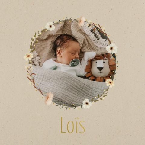 Faire-part de naissance avec fleurs en aquarelle et dorure