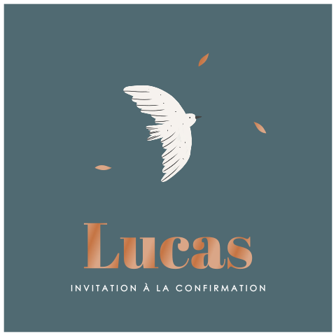 Faire-part de confirmation avec colombe et vernis sur fond bleu