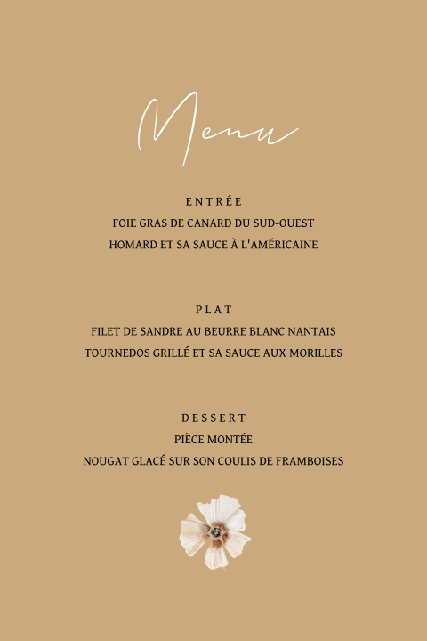 Menu simple dans les tons jaunes avec une fleur