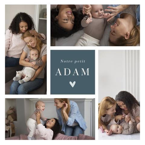 Faire-part de naissance avec collage de photo et coeur