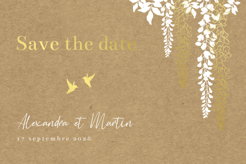Save the date avec style Kraft avec branches et des oiseaux