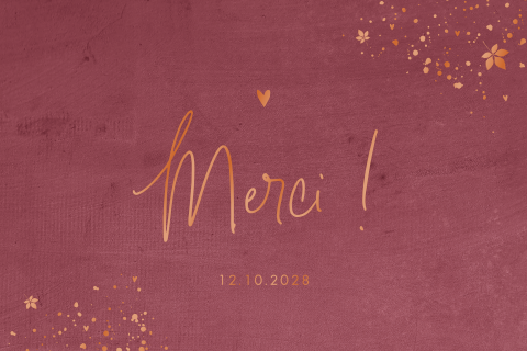 Carte de remerciement avec aspect velours et feuilles en vernis