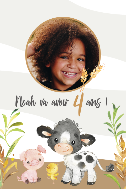 Carte d'invitation d'anniversaire avec animaux de ferme