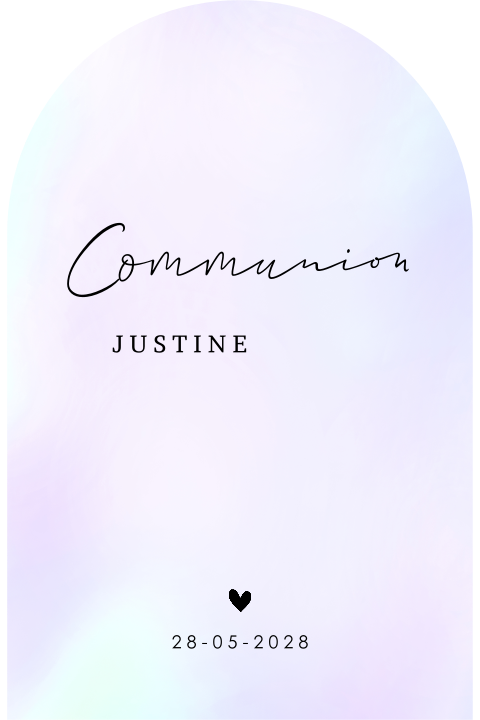 Faire-part communion original en holographie, avec date et coeur