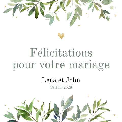 Carte de félicitations avec coeurs et feuillage