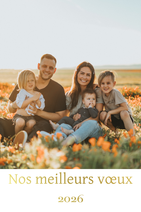 Carte de vœux personnalisable avec un photo et écriture dorée