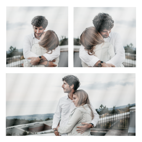 Faire-part de mariage carré avec trois images personnelles