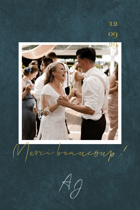 Carte de remerciement éléganten aspect marbre gris foncé avec dorure