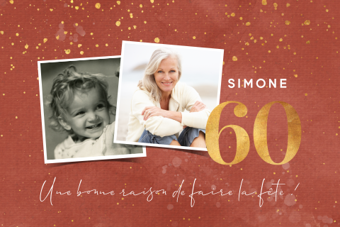 Carte d'invitation anniversaire 60 ans avec photos sur terracotta