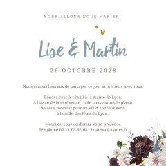 Faire-part de mariage avec un design géométrique et des fleurs