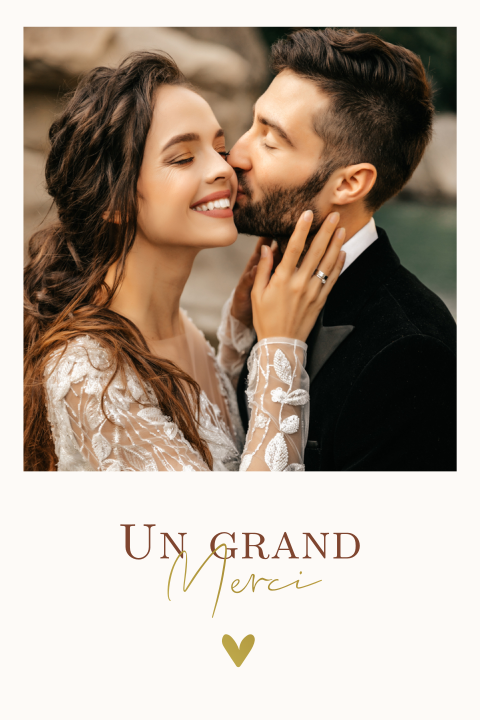 Carte de remerciement élégante avec photo, teinte brune et dorure