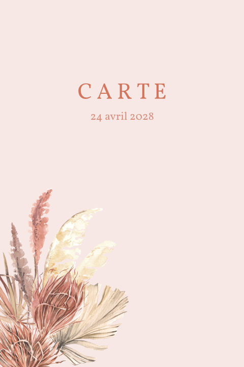 Menu rose avec de jolies fleurs à l'aquarelle