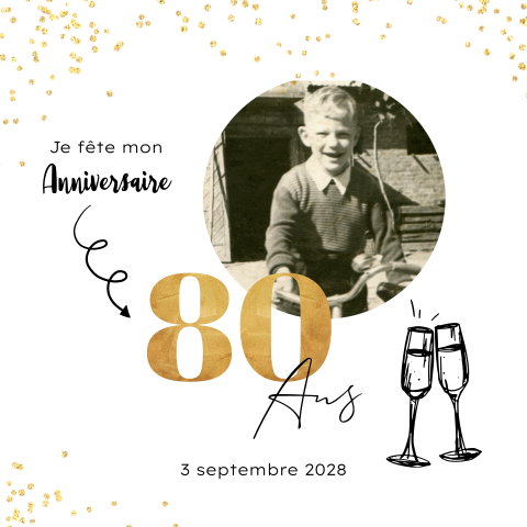 Carte d'invitation classique avec des verres à champagne et une photo