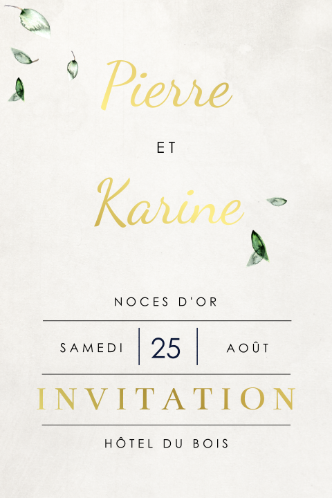 Invitation anniversaire mariage avec élégante dorure