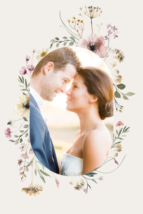 Carte de remerciement avec photo et jolies fleurs en aquarelle