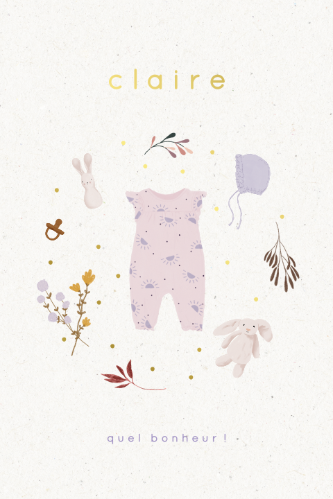 Faire-part de naissance fille avec vêtements de bébé