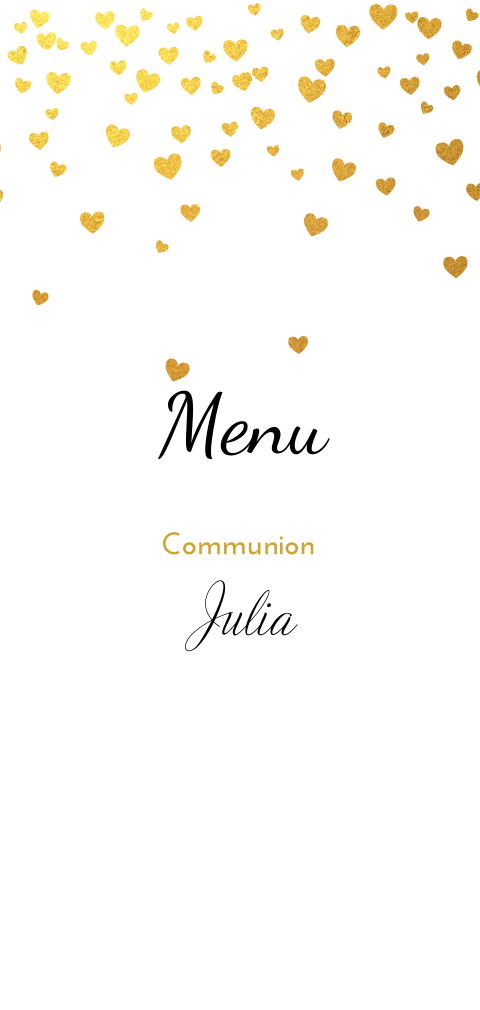 Menu fond blanc avec coeurs jaune-or