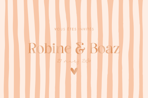 Faire-part de mariage original avec rayures pêche et vernis
