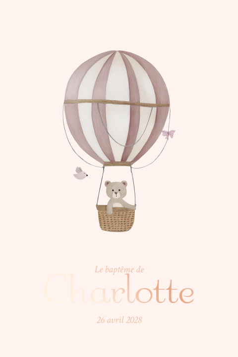 Faire-part de baptême doux avec montgolfière et petit ours