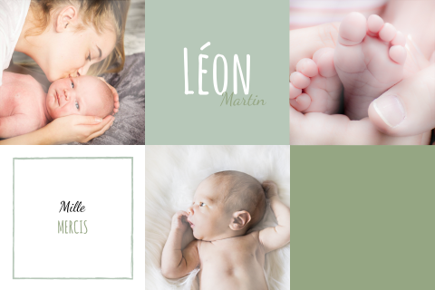 Carte de remerciement dans des teintes vertes et photos