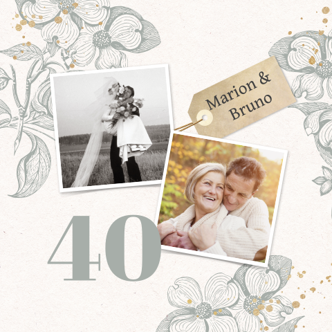 Invitation pour les noces d'émeraude avec dessins de fleurs