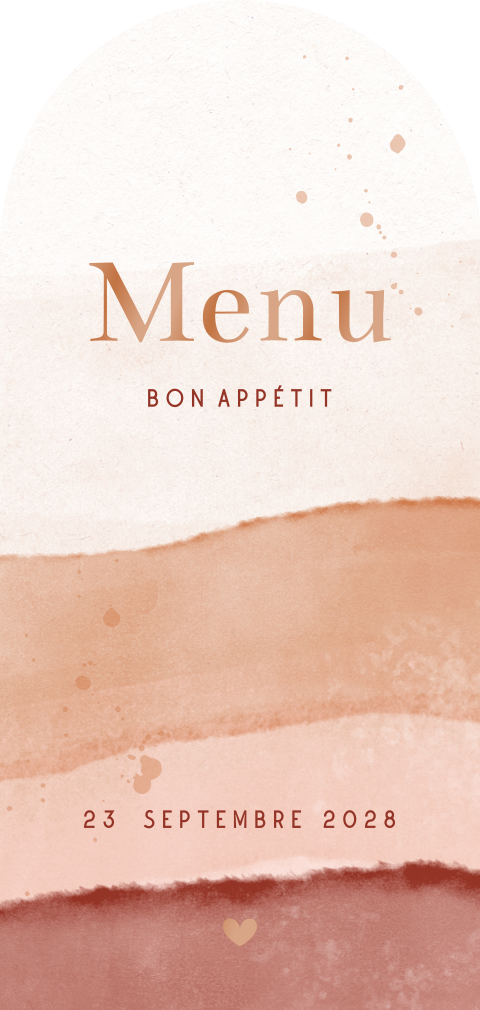 Menu en demi-arc dans les tons de rose et menu en vernis