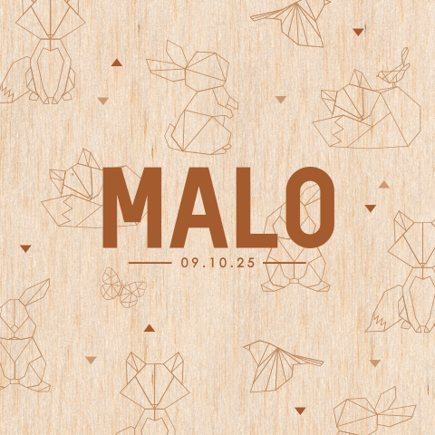 Faire-part de naissance tendance en bois, motifs géométriques