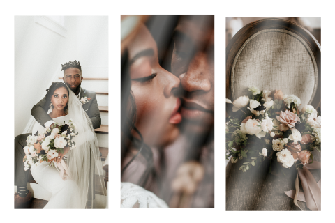 Faire-part de mariage avec trois photos en format paysage