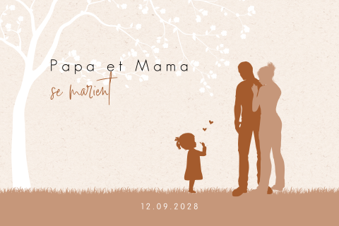 Faire-part de mariage en terracotta avec illustration de famille