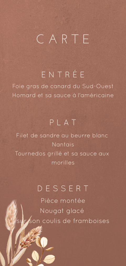 Menu vintage-florale avec des fleurs séchées