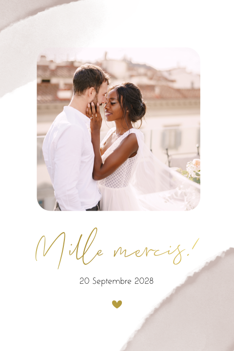 Carte de remerciement avec aquarelle, photo et dorure