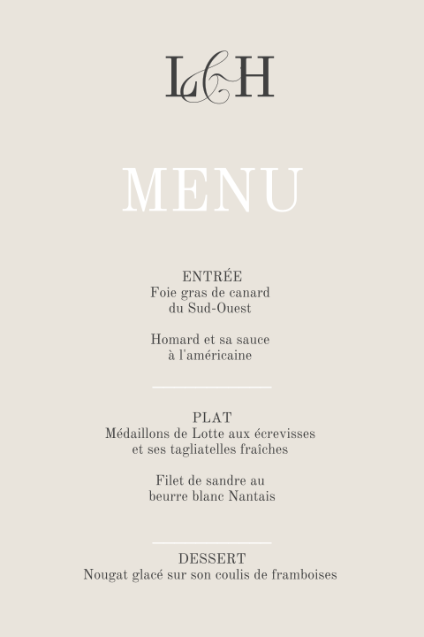 Carte de menu élégante avec typographie classique