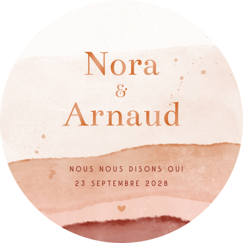 Faire-part de mariage rond élégant avec aquarelle et cœurs en vernis