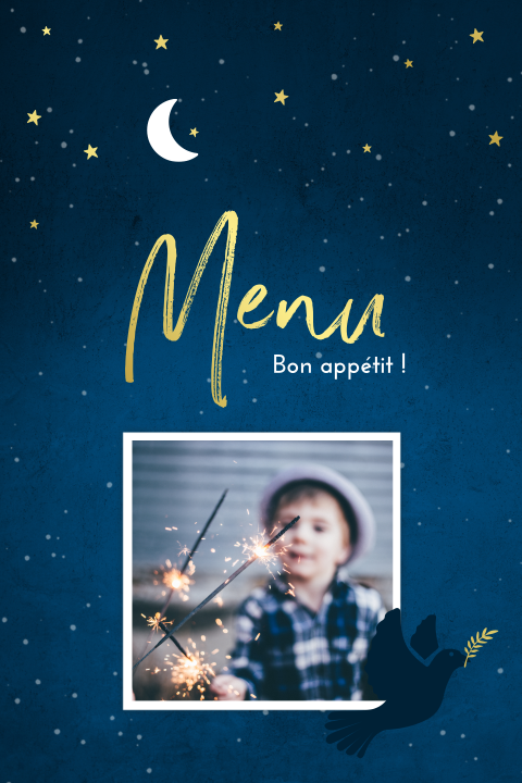 Menu avec fond bleu nuit et ciel étoilé