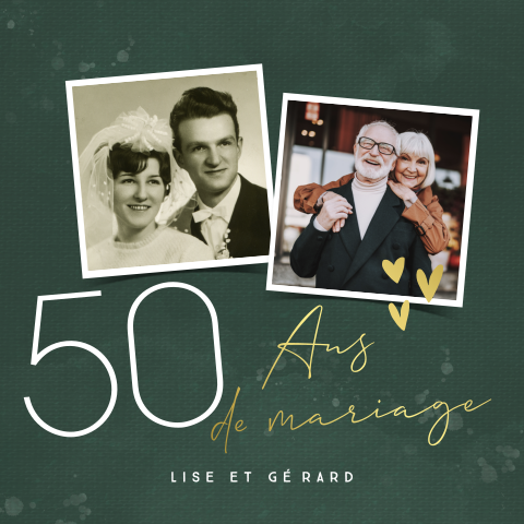 Invitation anniversaire mariage avec fond vert et photos