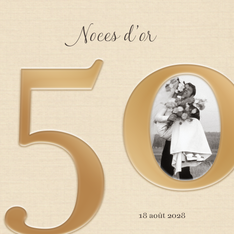 Invitation pour les noces d'or avec photo et aspect lin