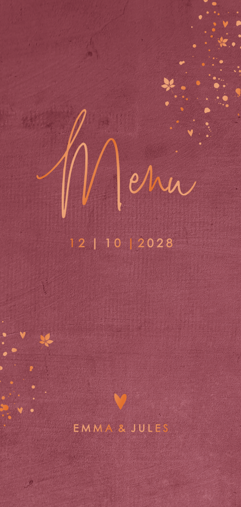 Carte de menu élégante en velours avec ornementations en vernis