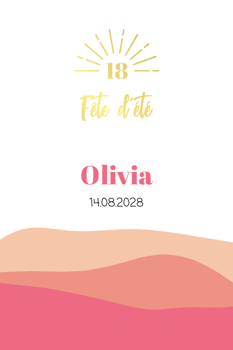 Carte d'invitation rose pour une fête d'été avec des dorures