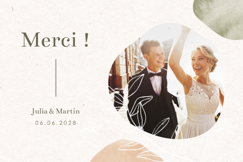 Carte de remerciement avec photo, feuilles et aquarelle