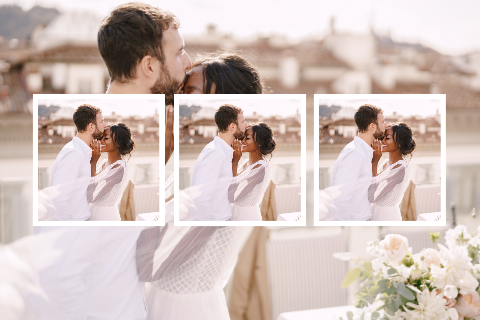 Faire-part de mariage avec collage photo, à personnaliser soi-même