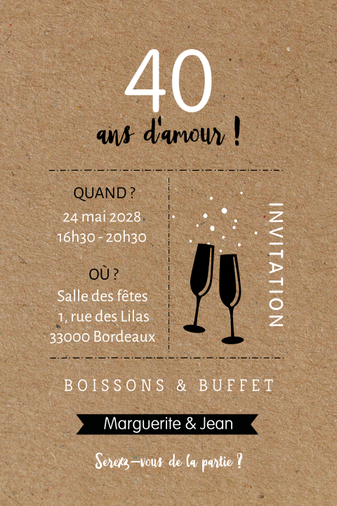Invitation anniversaire mariage sur papier kraft