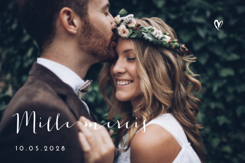 Carte de remerciement de mariage avec une grande photo