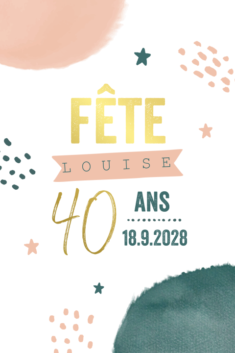 Carte d'invitation pour le 40e anniversaire avec des éléments dorés